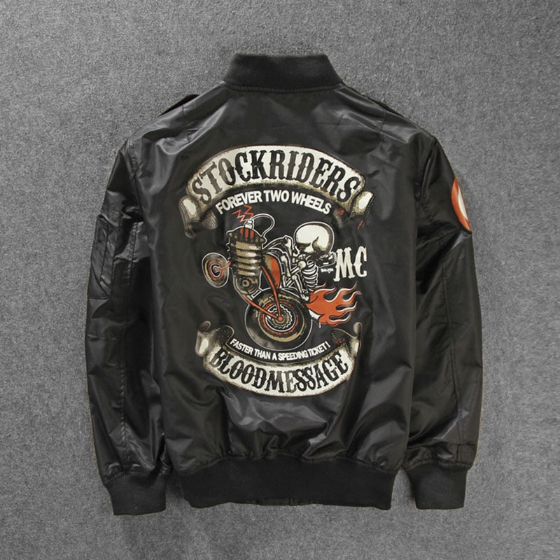 Stockriders Motorcycle Luxury Bomber Trench Jackets Men Big Size Baseball Skull