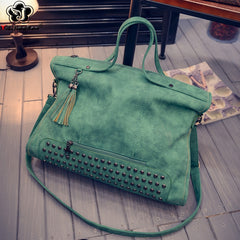 Fashion Rivet Women Handbags High Quality Nubuck Leather Ladies Hand Bags