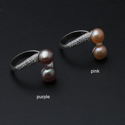 Real 925 Sterling Silver Double Pearl Rings Women,daughter gift bridal black pearl