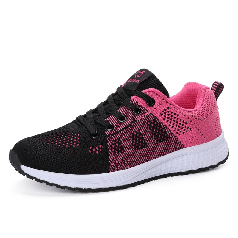 Women Casual Shoes Fashion Breathable Walking Mesh Lace Up Flat Shoes