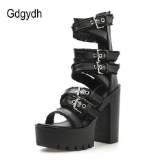 Women Gothic Shoes High Block Heel Hollow Out Sandals Gladiator