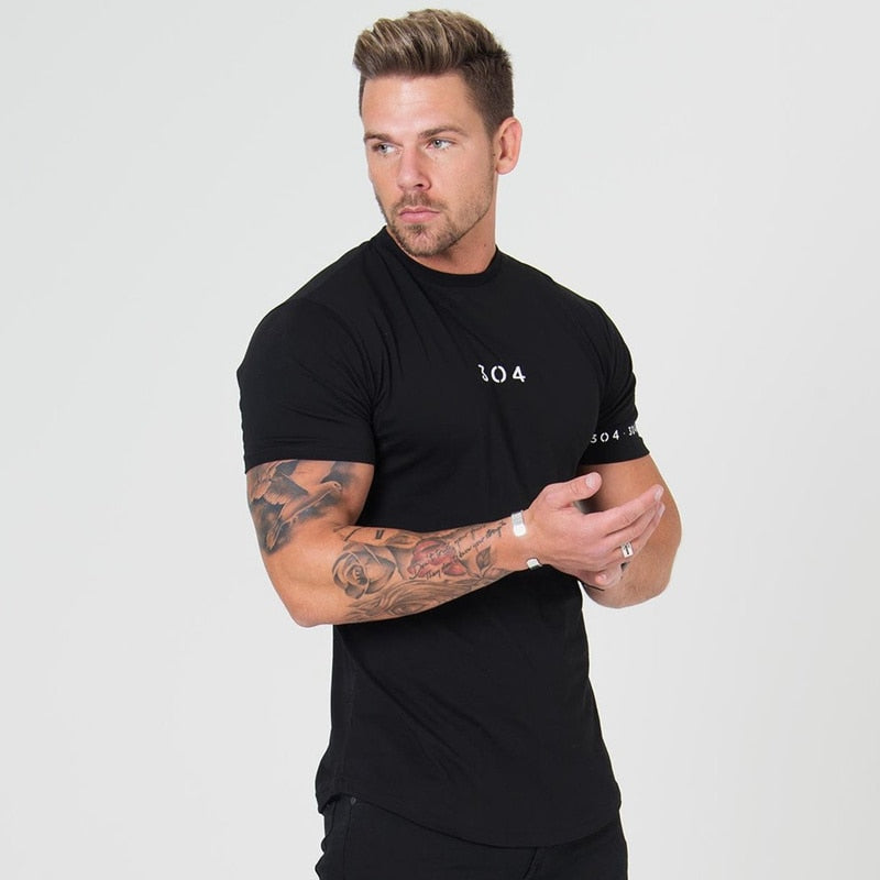 Men Cotton Short Sleeve T-shirt Fitness Slim Patchwork Black Shirt Male Brand
