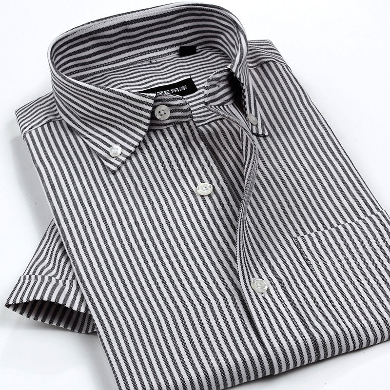 Men Classic Style Non-Iron Oxford Shirts Plaid/Striped Short