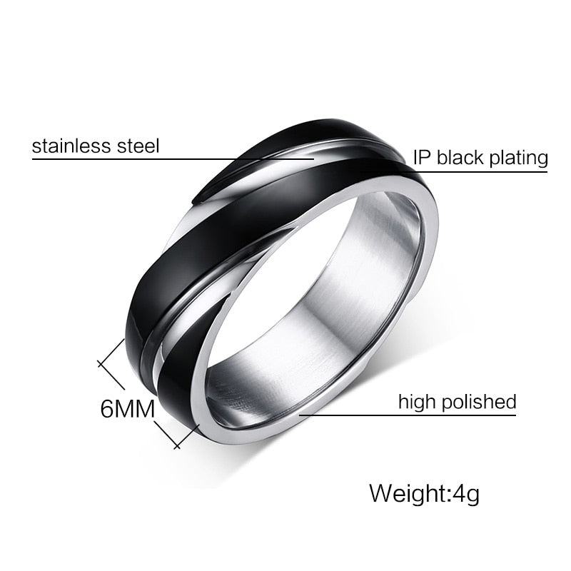 Wedding Ring for Women Men Stainless Steel Black Rose Gold Color