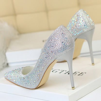 Women Pumps Glitter Crystal High Heels For Women Shoes Gold Black