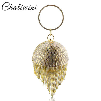 Tassel Fashion Women Pearl Beaded Crystal Party Evening Bag Bridal Wedding