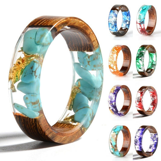 Wood Resin Ring Transparent Epoxy Resin Ring Fashion Handmade Dried Flower