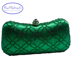 Flower Emerald Dark Green Rhinestone Crystal Clutch Evening Bags for Womens