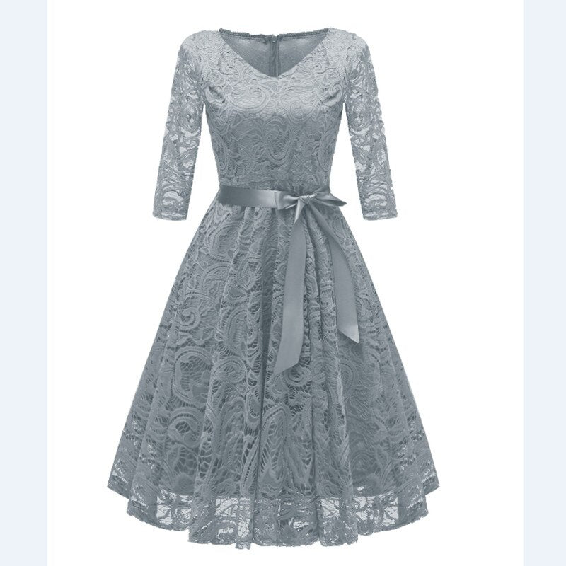 Homecoming Dresses: V-neck Bow Lace Short Bridesmaid Dresses wedding party dress