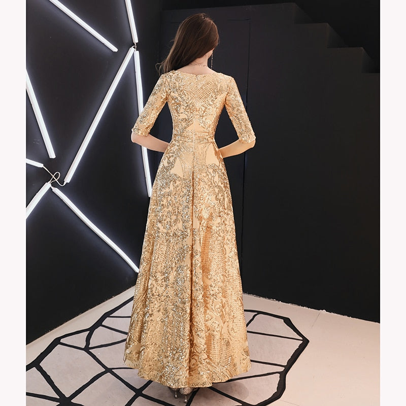 Evening wear Dresses: Red Evening Dresses Long Elegant V-neck A-line
