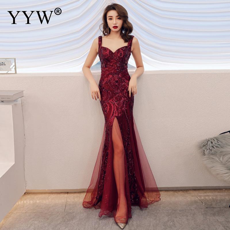 Evening wear Dresses: Gold Sequined V Neck Sleeveless Elegant Evening Dresses