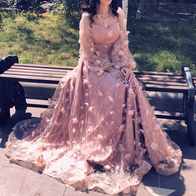 Homecoming Dresses: Sleeves Flower Formal Evening Dresses Long Fashion