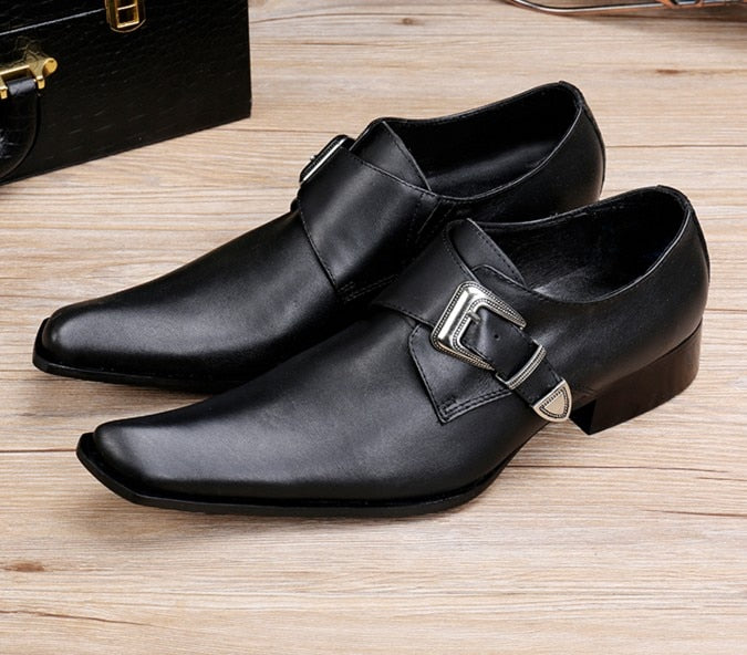 Fashion Genuine Leather Metal Buckle Men Dress Shoes Formal