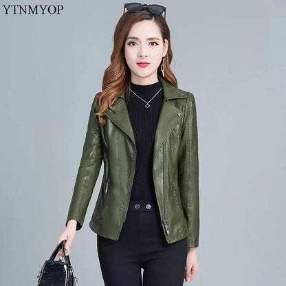 Women Leather Jackets 5XL Army Green Faux Leather Coat