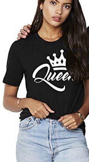 King Queen Couples T Shirt Crown Printing Couple Clothes Summer T-shirt