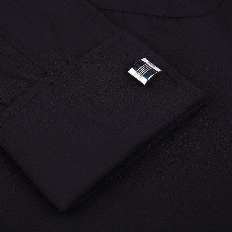 Classic Black French Cufflinks Men's Business Dress Long Sleeve Shirt