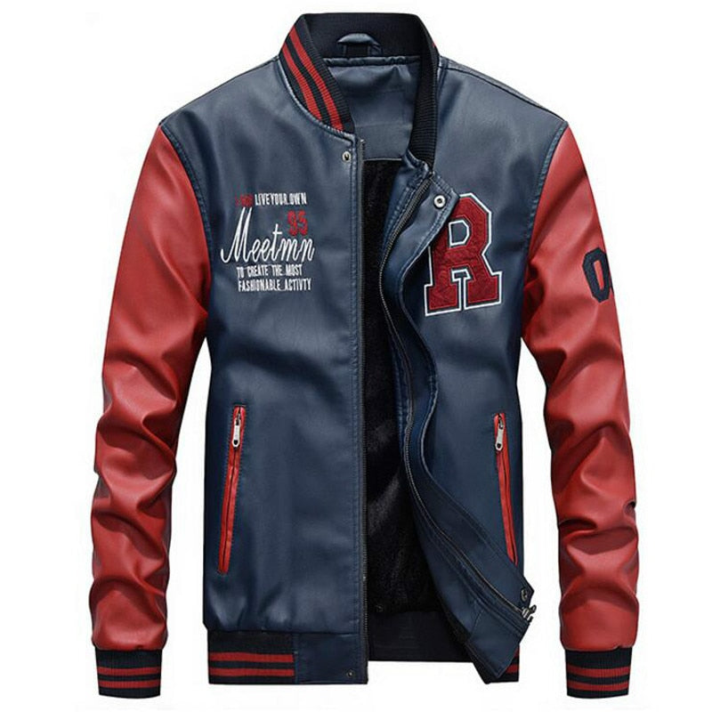 Men Leather Jacket Brand Embroidery Baseball PU Jackets Male Casual