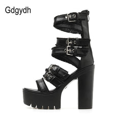 Women Gothic Shoes High Block Heel Hollow Out Sandals Gladiator