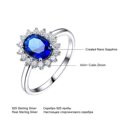 Luxury Blue Sapphire Princess Diana Rings for Women Genuine 925 Sterling