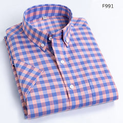 Summer Short Sleeve Plaid Shirts Fashion Men Business Formal