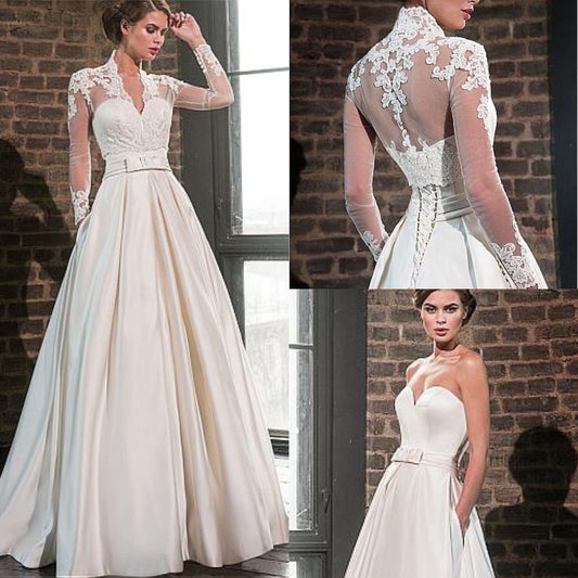 White Bridesmaid Dresses: Elegant Sweetheart Satin Wedding Dress with Jacket