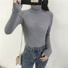 Winter Thick Sweater Women Knitted Ribbed Pullover Sweater Long Sleeve
