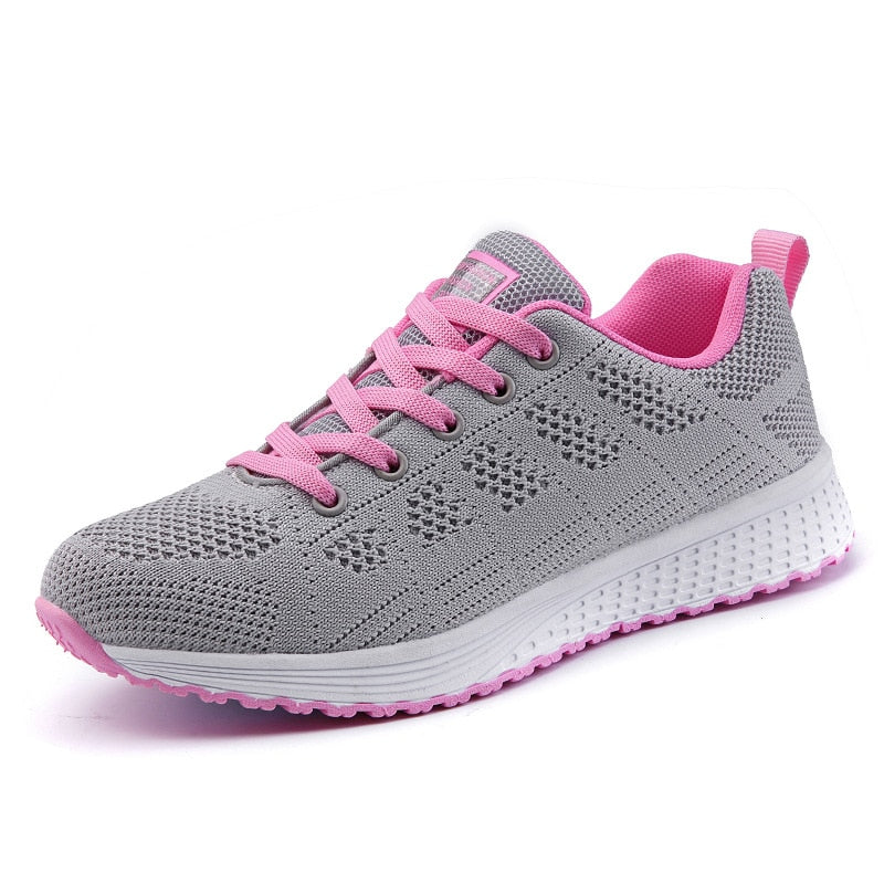 Women Casual Shoes Fashion Breathable Walking Mesh Lace Up Flat Shoes