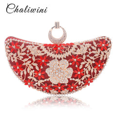 Chaliwini Classic Women Clutch Evening Bag Hollow Out Metal Wedding Sequined