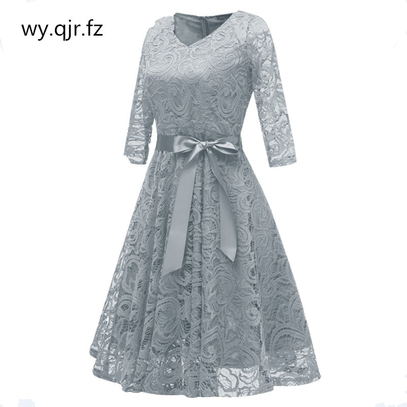 Homecoming Dresses: V-neck Bow Lace Short Bridesmaid Dresses wedding party dress