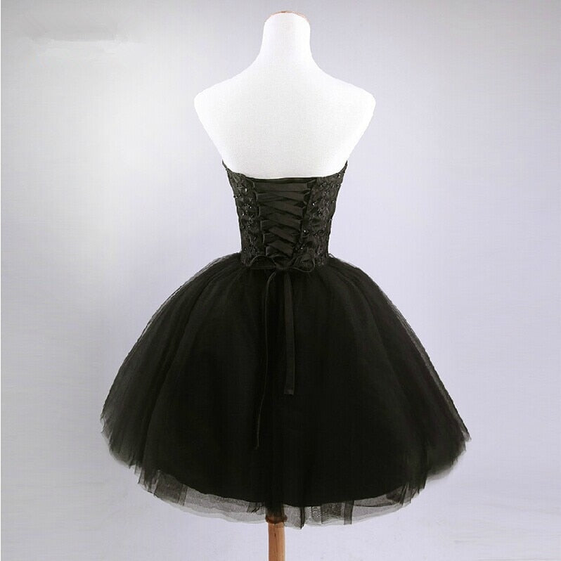 Homecoming Dresses: Sweet Memory Short Black Prom Dresses Sweetheart Lace Tulle