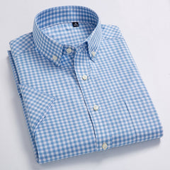 Summer Short Sleeve Plaid Shirts Fashion Men Business Formal