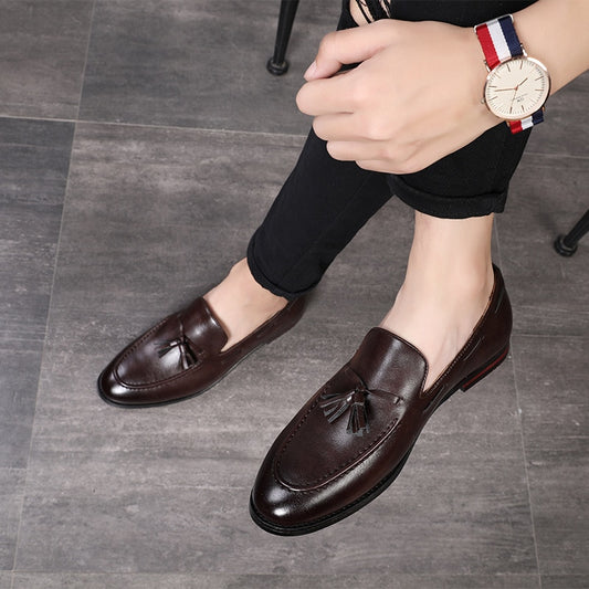 Handmade Fashion Tassel Loafers Black Bottom Leather Gentleman