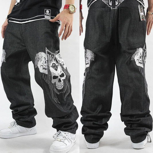 Straight Baggy Jeans Loose Hip Hop Jeans Men Printed Hip-hop