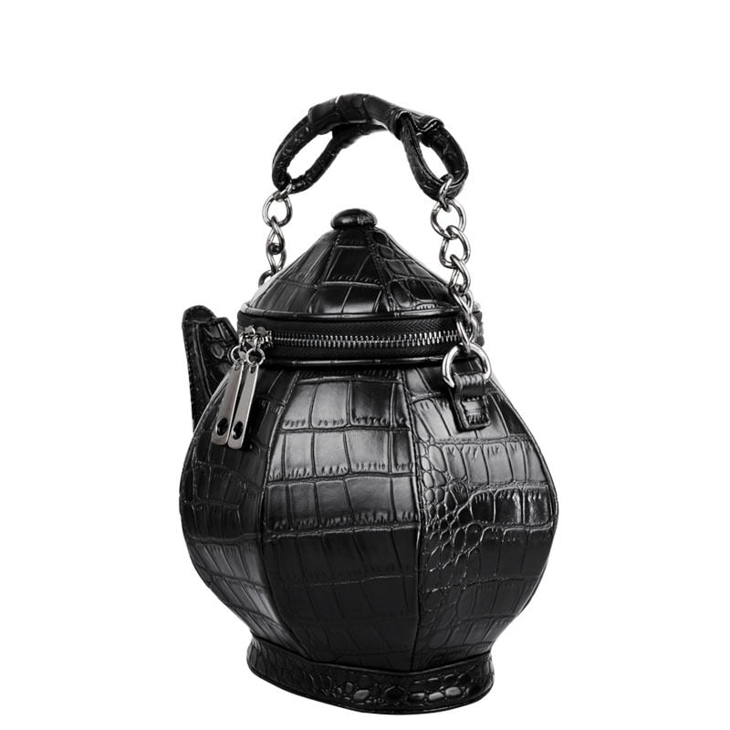 Fashion Funny Teapot Shaped Handbag Women Stone Pattern Leather Single