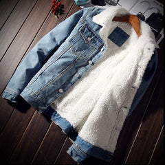 Winter Mens Denim Jackets Fashion Men Fleece Thick Warm Jeans Jacket Men