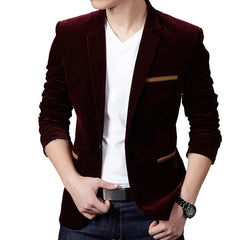 Brand Mens Corduroy Blazers Autumn Spring Fashion Male Slim Fat Casual Suit