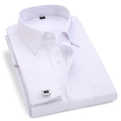 Men French Cuff Dress Shirt White Long Sleeve Casual Buttons Shirt