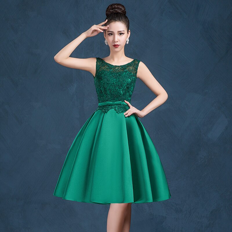 Homecoming Dresses: O-Neck Shoulder Straps Lace Decoration V-Back Elegant Green