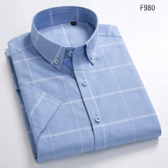 Summer Short Sleeve Plaid Shirts Fashion Men Business Formal