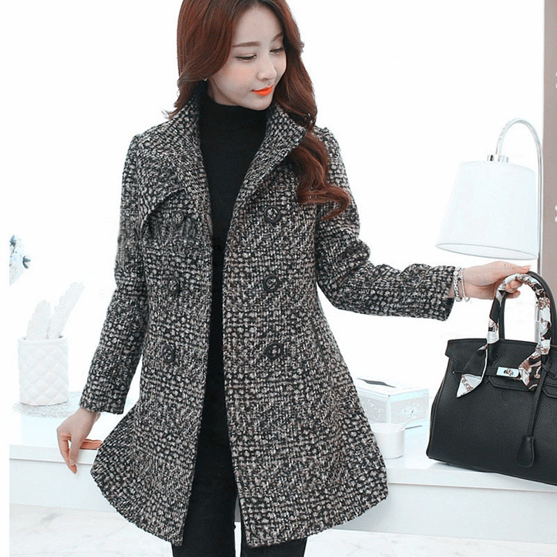 Women's Wool Blends Coat Winter Autumn Fashion Elegant Mother