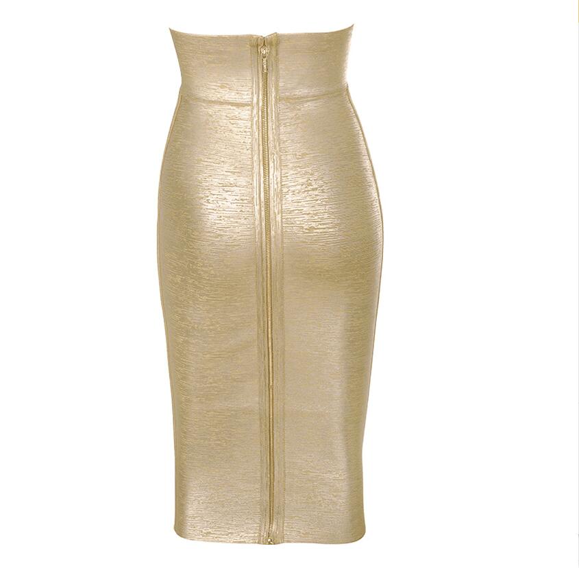 Women Summer Fashion Gold Bronzing Midi Bandage Skirt