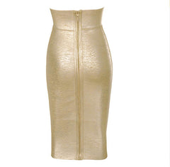 Women Summer Fashion Gold Bronzing Midi Bandage Skirt