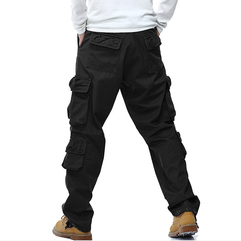 Winter Fleece Men Cargo Pants Loose Fit Multi-pocket Male