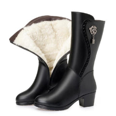 Winter Knee High Boots Wool Fur Inside Warm Shoes Women High Heels Soft