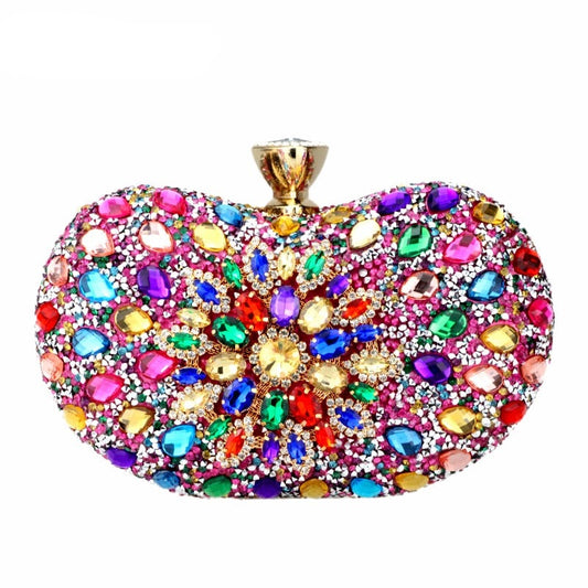 Evening Diamond Two Side Floral Woman Clutch Bag Multi Crystal