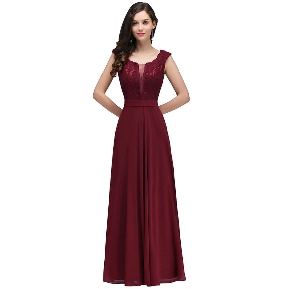 Homecoming Dresses: Long Prom Dresses Scoop Neck Lace Appliques A-Line
