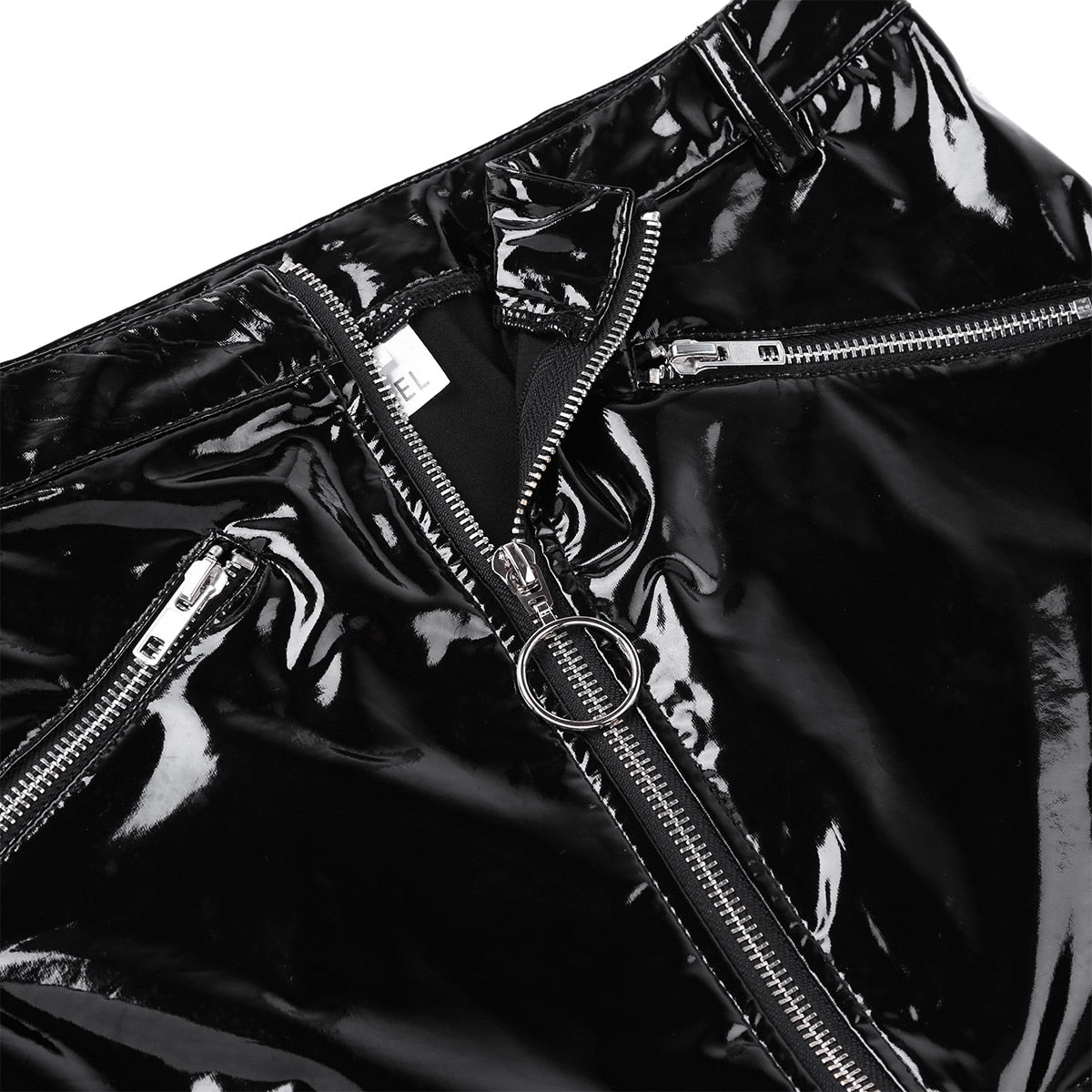 Women Ladies Wetlook Costumes Femme Skirts Stretchy Faux Leather Fake Zipper