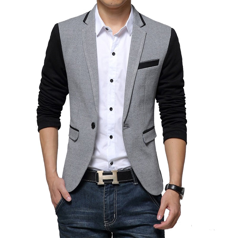 Slim Fit Casual jacket Cotton Men Blazer Jacket Single Button Gray Mens Suit