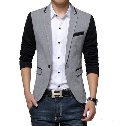 Slim Fit Casual jacket Cotton Men Blazer Jacket Single Button Gray Mens Suit