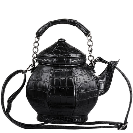 Fashion Funny Teapot Shaped Handbag Women Stone Pattern Leather Single